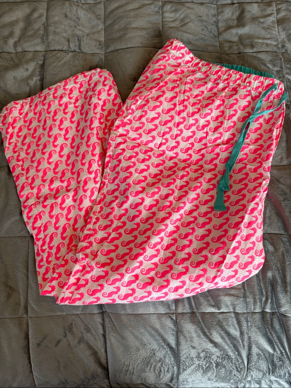 Bright Pink Seahorse Print Lounge Pants with Teal Drawstring - Gapbody
